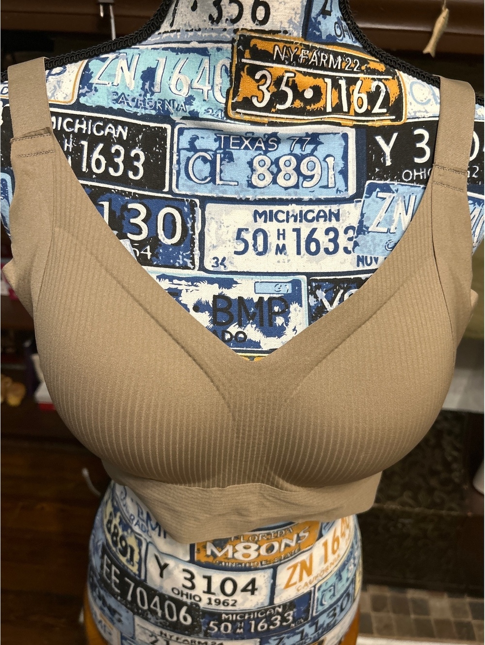 Taupe Seamless Wireless Comfort Bra with Adjustable Straps and Hook Closure